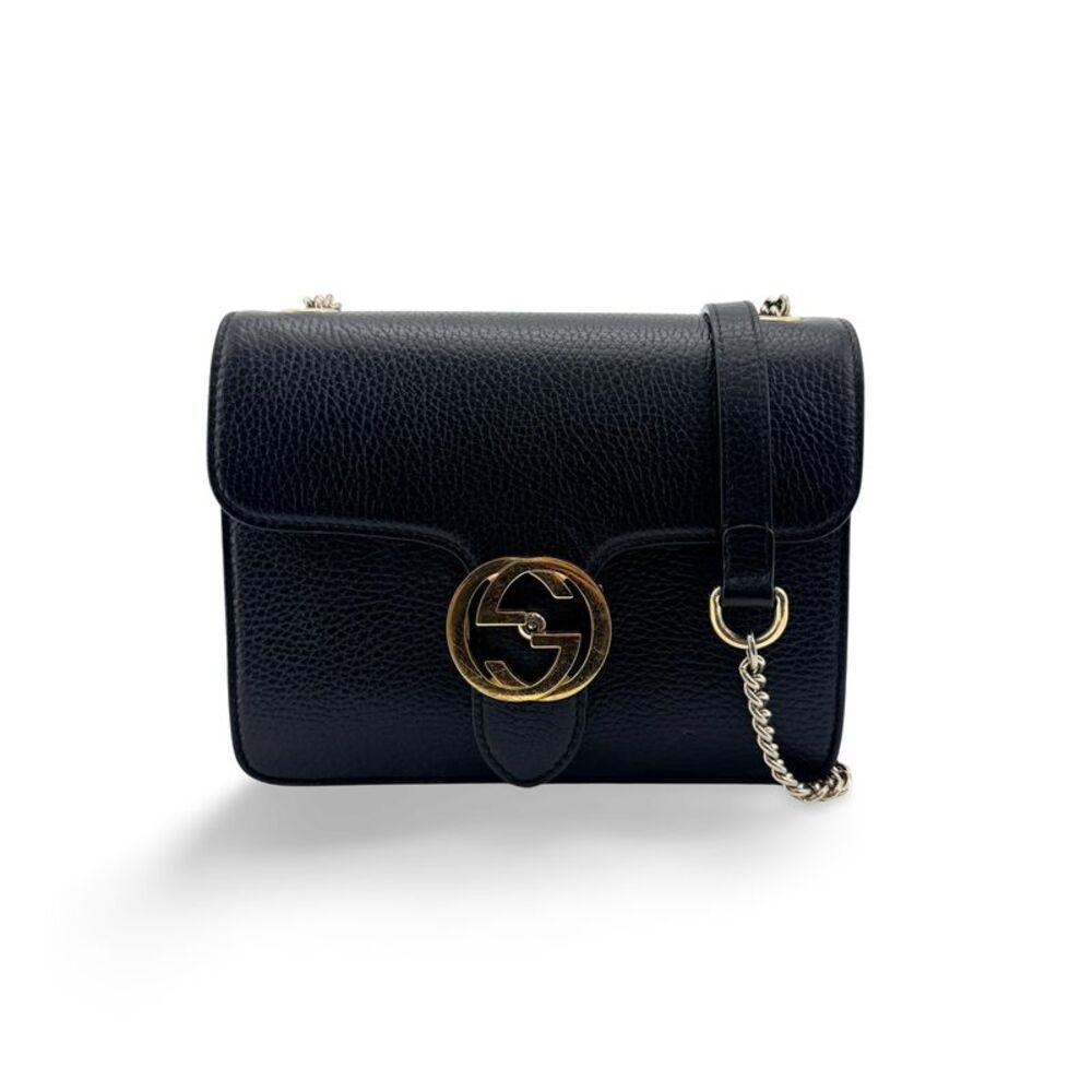 Gucci Interlocking Leather Black Leather Shoulder Bag Bag